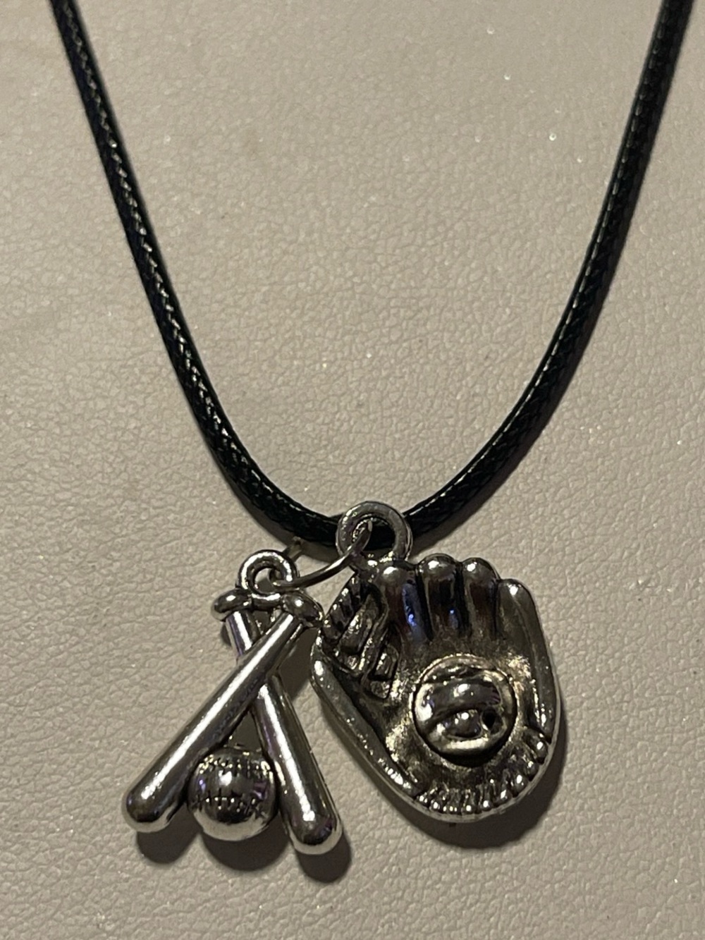 Silver Baseball Glove & Bat Necklace